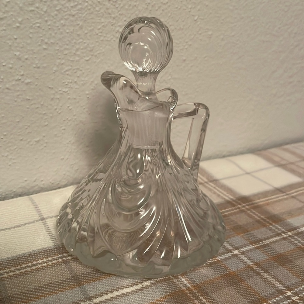 Vintage Cut Glass Crystal Cruet Oil or Vinegar Decanter Small & Cute